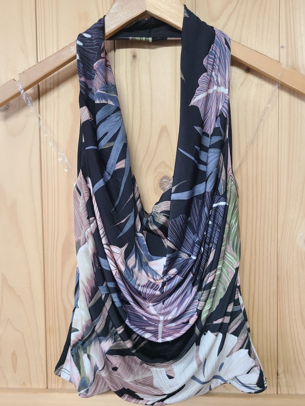 Chocolate Black Halter Top with Pastel Pink and Blue Floral